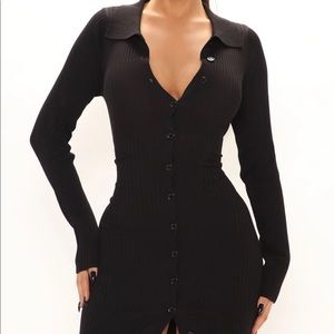 Black button down sweater mini dress